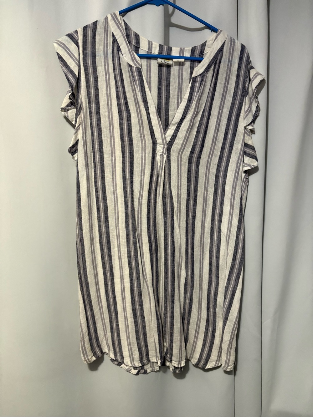 C&C California Striped V-Neck Tunic - Navy & White
